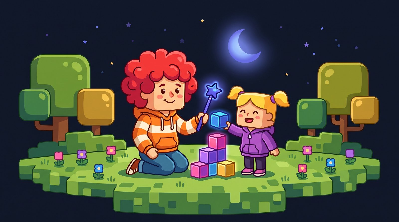Родитель и ребёнок вместе играют вечером